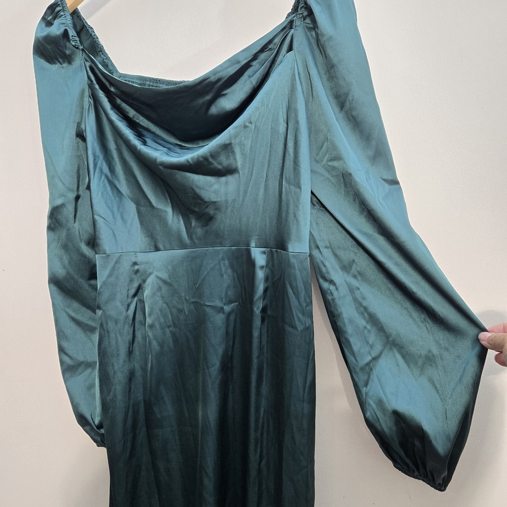 Unbranded Womens Dress Sz M Green Satin Long Sleeve Party Holiday Y2K Lightweigh - Picture 13 of 16